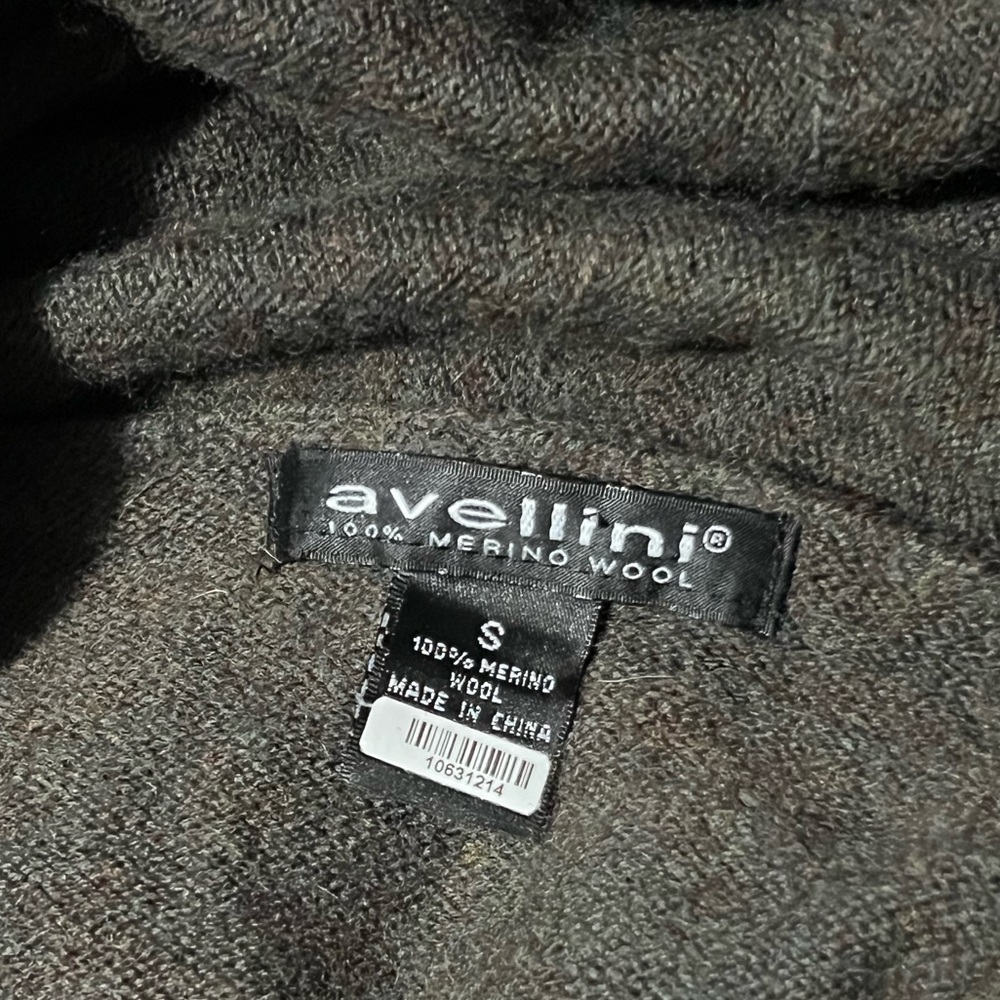 Avellini Merino Wool Long Fringed Cardigan with Draped Neckline in Olive - Picture 3 of 3